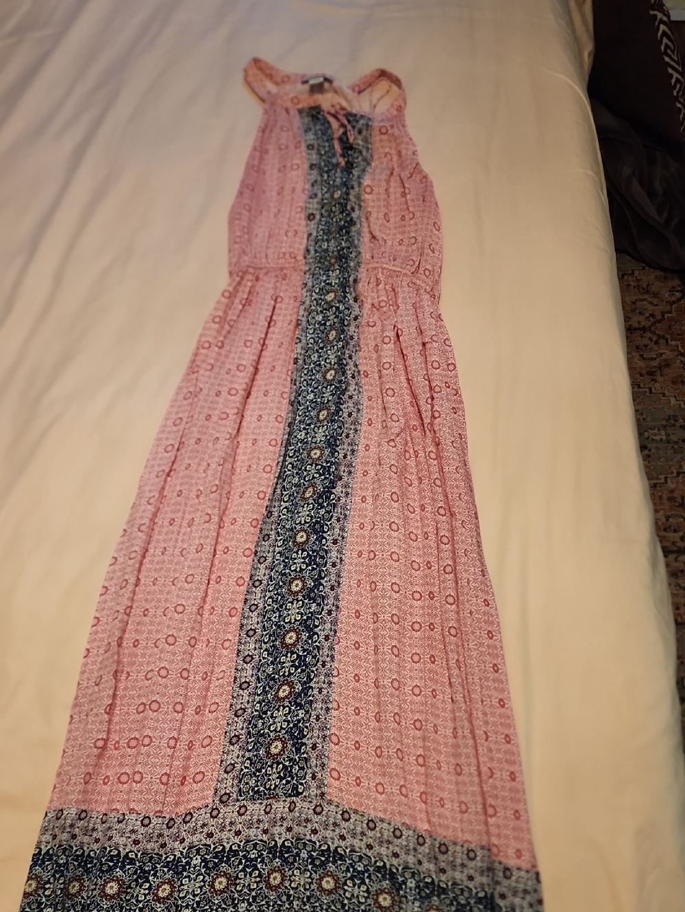 Lucky Brand Pink and Navy Printed Boho Maxi Dress